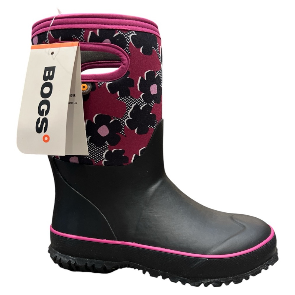 Kids’ Grasp waterproof insulated rain boot 2 33 “petal” black pink floral NEW